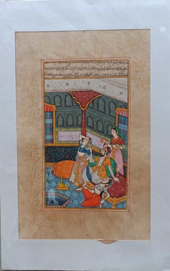 Mughal Palace Love Scene Painting | Handmade Nayika-Style Miniature